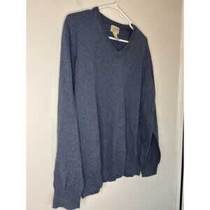 LL BEAN Cotton Cashmere V-Neck Sweater Mens L ID 274603 Blue Knit Stretch